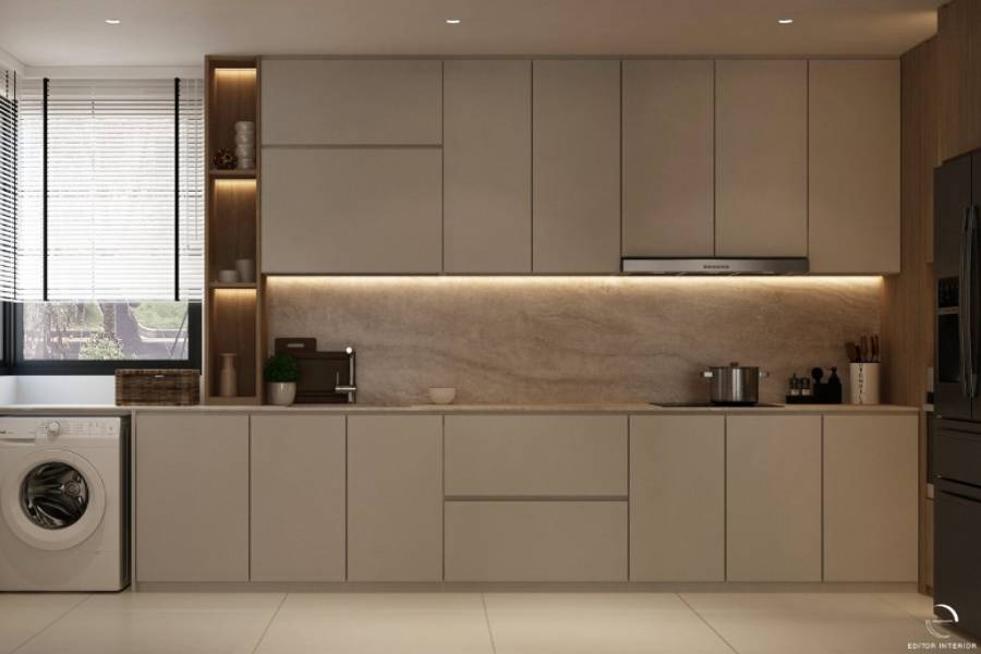 A Kitchen with Timber and Stone in Balance